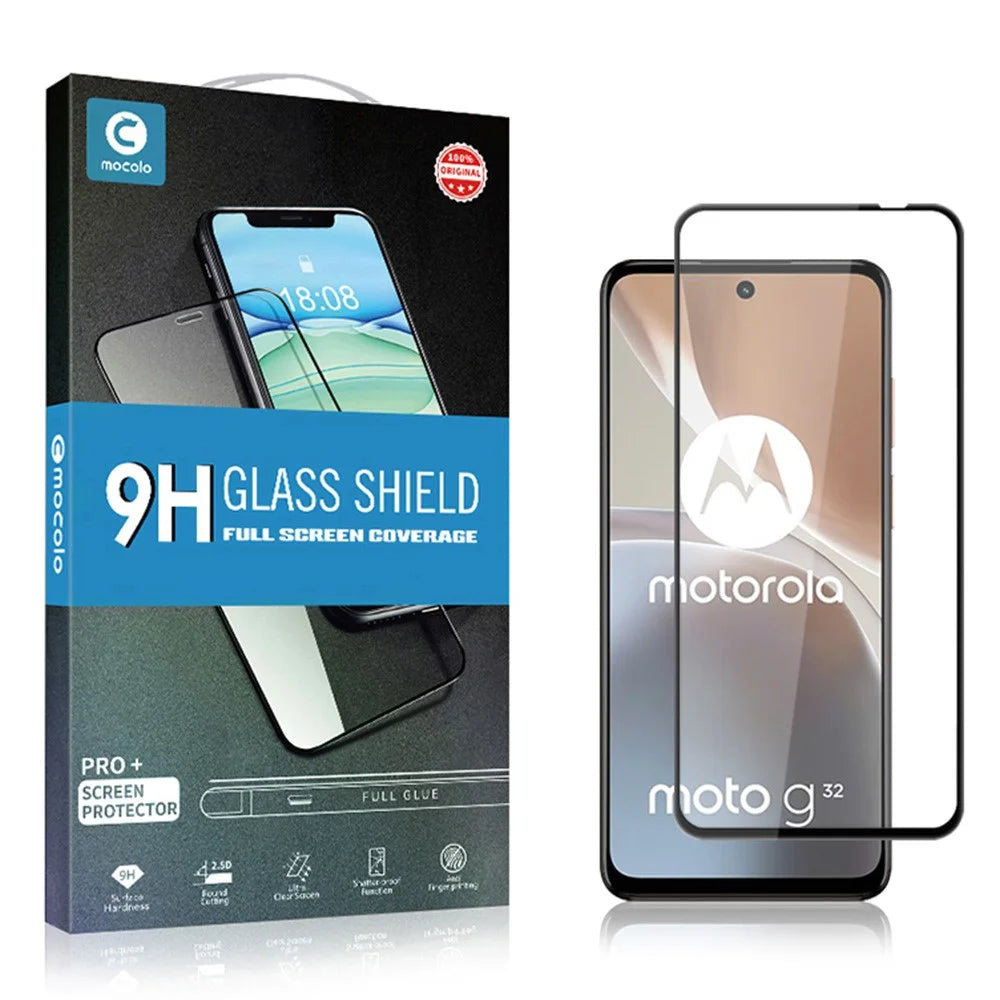 MOCOLO For Motorola Moto G32 4G Silk Printing Tempered Glass Film Full Cover Secondary Hardening Screen Protector - Black - 6