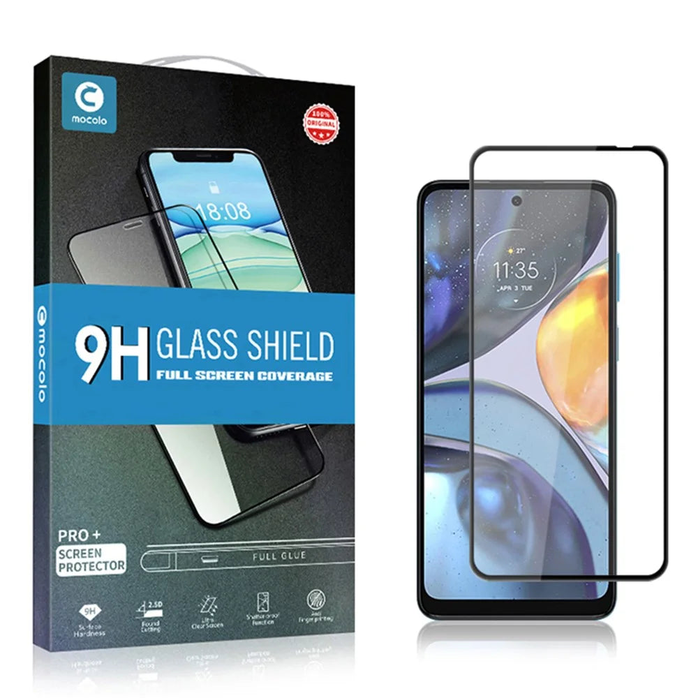 MOCOLO For Motorola Moto G22 Full Cover Tempered Glass Secondary Hardening Silk Printing HD Screen Protector - Black - 7