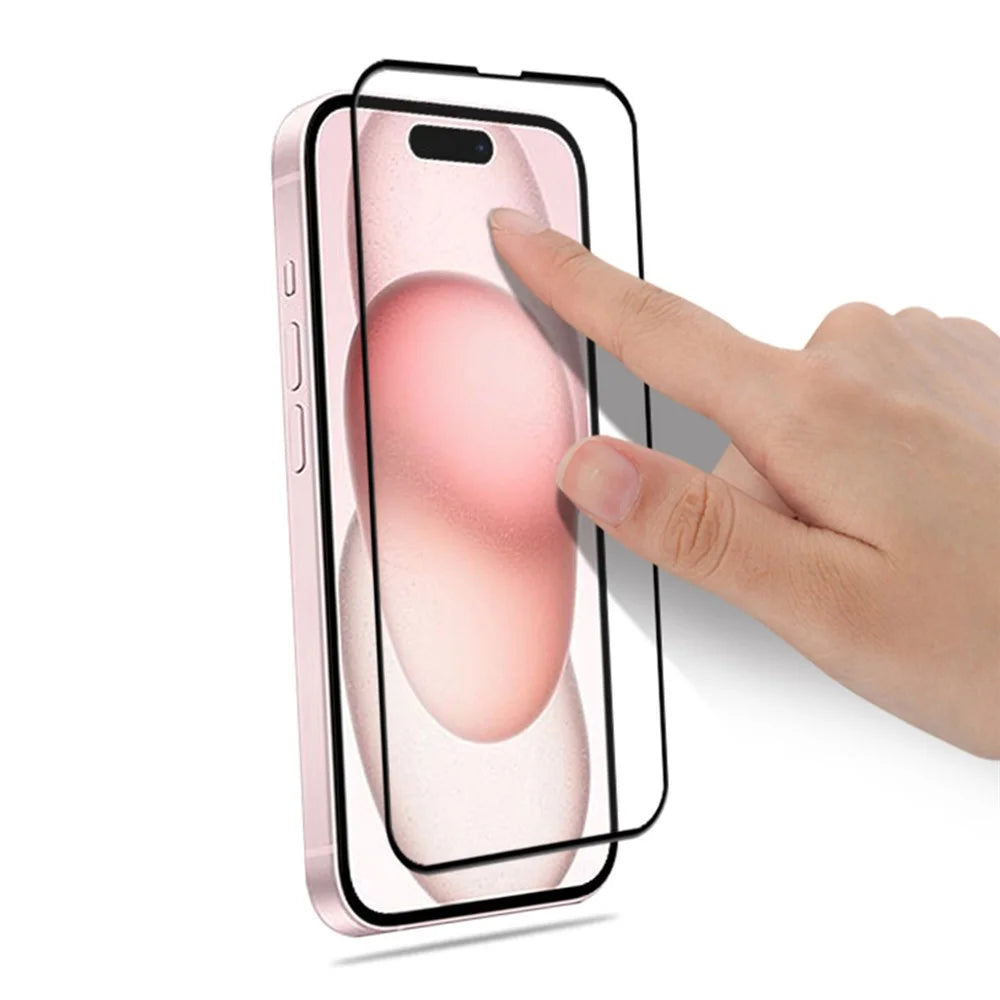 MOCOLO Tempered Glass Full Screen Protector for iPhone 15 , Silk Printing Secondary Hardening Film - Black - 3