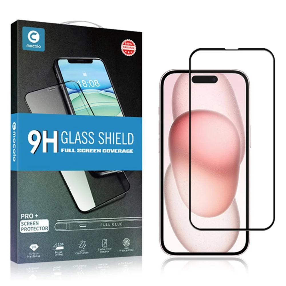 MOCOLO For iPhone 15 Plus Silk Printing Full Screen Protector Tempered Glass Secondary Hardening Film - Black - 6