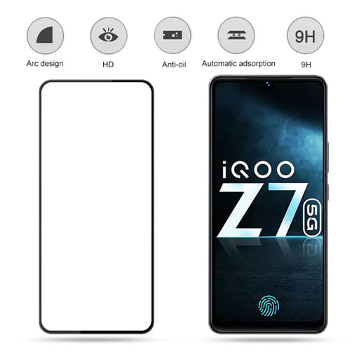 MOCOLO Full Screen Protector for vivo iQOO Z7 5G , Tempered Glass Silk Printing Secondary Hardening Film - Black - 2