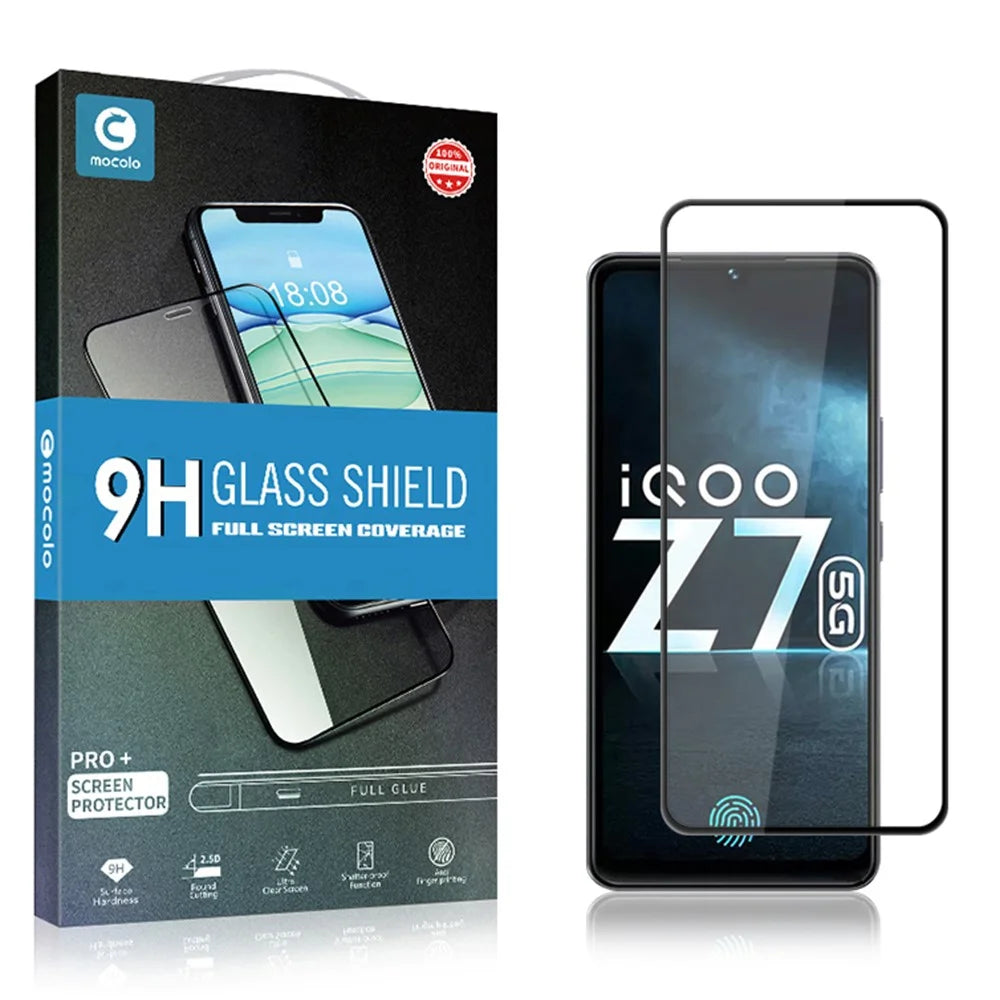 MOCOLO Full Screen Protector for vivo iQOO Z7 5G , Tempered Glass Silk Printing Secondary Hardening Film - Black - 7