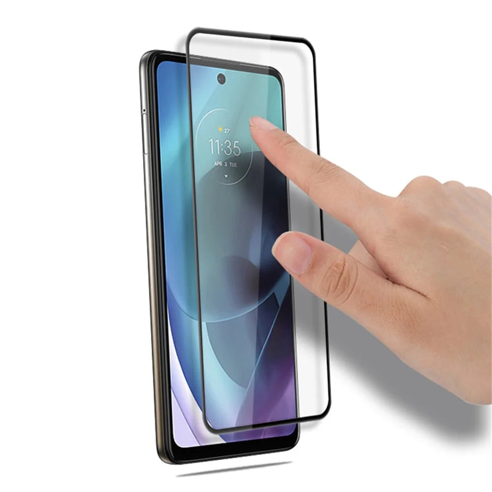 MOCOLO Screen Protector for Motorola Moto G71 5G , Tempered Glass Silk Printing Secondary Hardening Full Screen Film - Black - 4