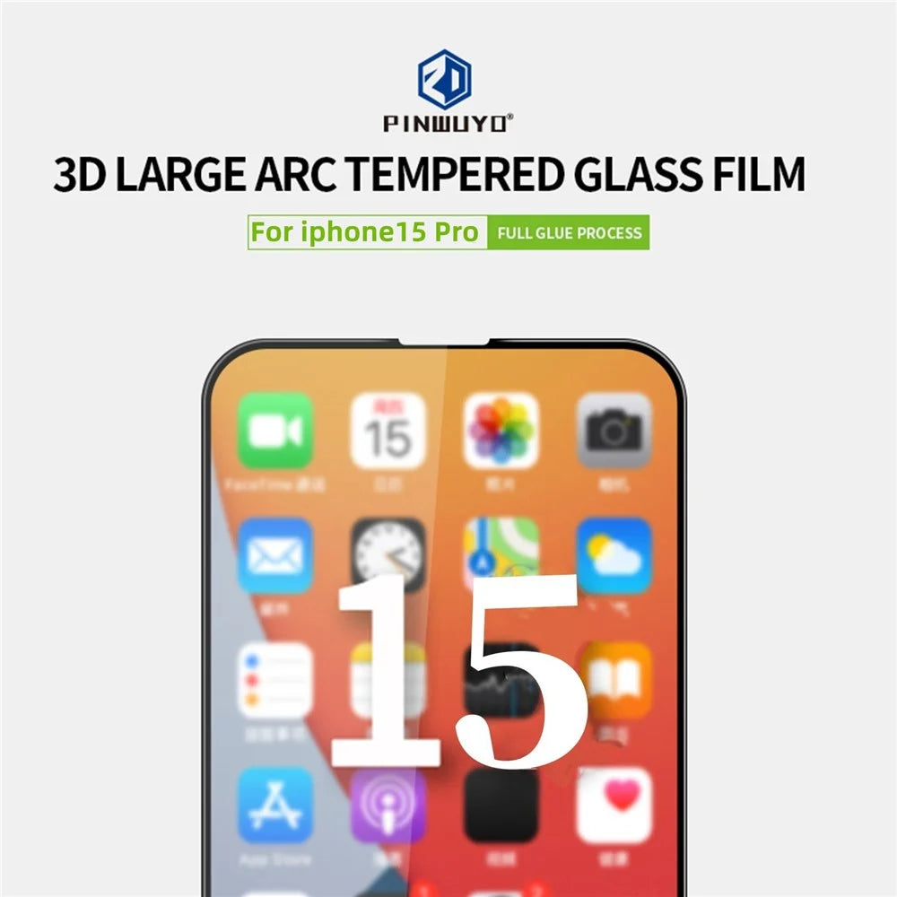 PINWUYO JK 3D Curved Tempered Glass Film-2 for iPhone 15 Pro High Aluminum-silicon Glass Full Glue Screen Protector - 3