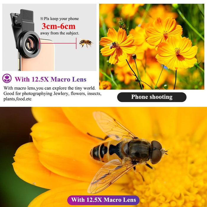 APEXEL 0.45x Universal Super Wide Angle 12.5x Macro SLR Effect External Camera Phone Lens - 6
