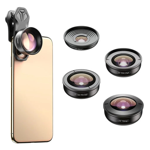 APEXEL 5 in 1 Cellphone Lens Kit 195° Fisheye Lens 110° Wide Angle Lens 10X Macro Lens 2X Telephoto Lens 170° Super Wide Angle Lens (APL-HB5IN1) - 1