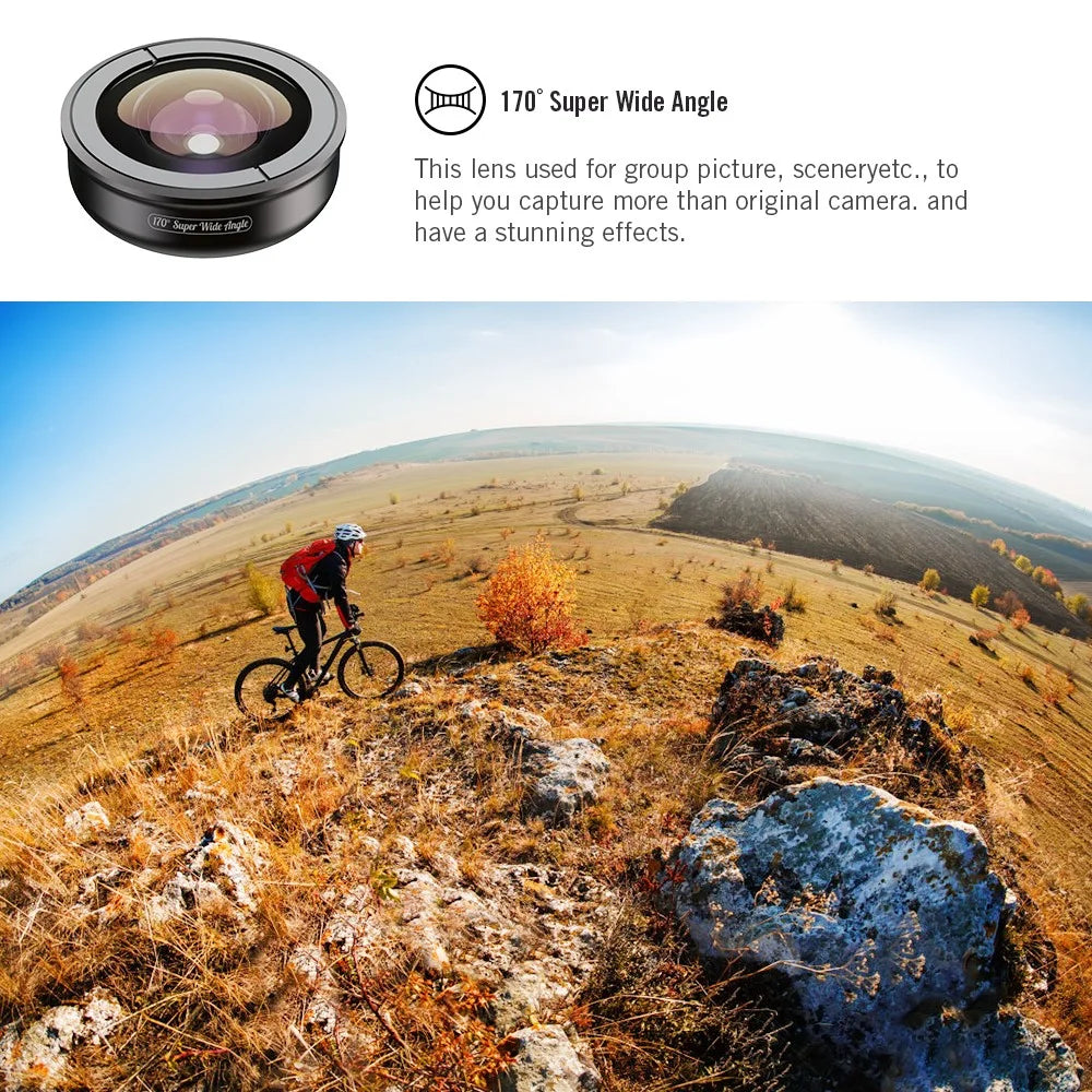 APEXEL 5 in 1 Cellphone Lens Kit 195° Fisheye Lens 110° Wide Angle Lens 10X Macro Lens 2X Telephoto Lens 170° Super Wide Angle Lens (APL-HB5IN1) - 4