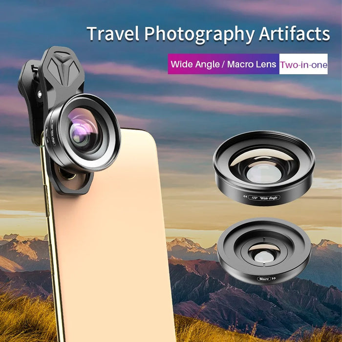 APEXEL APL-HB2IN1WM Phone Lens 2 in 1 Clip-on 10X Macro Lens + 120° Wide Angle Lens Kit - 3