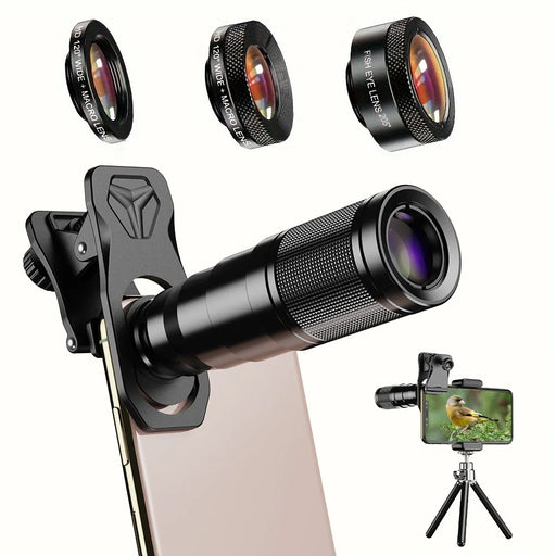 APEXEL Phone Camera Lens Kit, 22X Telephoto Lens + 120° Wide Angle Lens + 25X Macro Lens + 205° Fish Eye Lens - 1