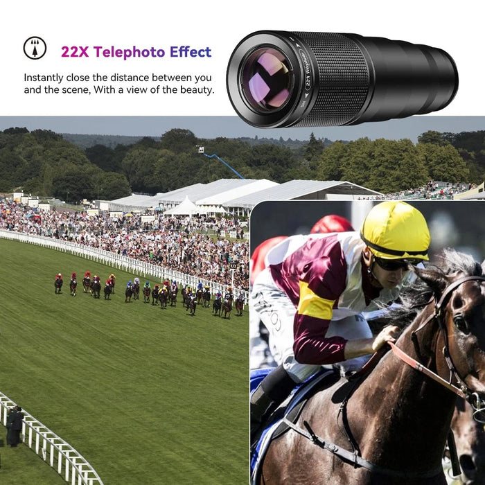 APEXEL Phone Camera Lens Kit, 22X Telephoto Lens + 120° Wide Angle Lens + 25X Macro Lens + 205° Fish Eye Lens - 4