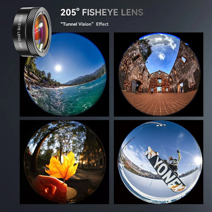 APEXEL Phone Camera Lens Kit, 22X Telephoto Lens + 120° Wide Angle Lens + 25X Macro Lens + 205° Fish Eye Lens - 6