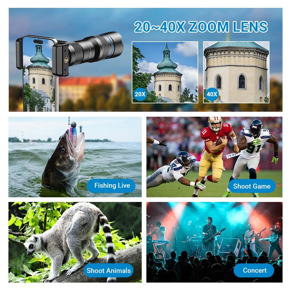APEXEL HD Metal 20-40x Zoom Telescope Telephoto Lens Monocular Phone Camera Lens for iPhone Samsung Huawei - 3