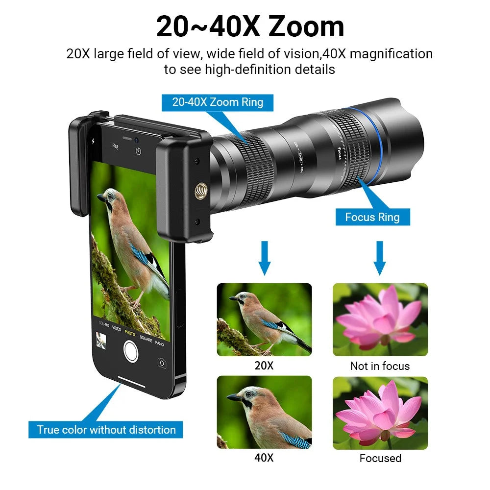 APEXEL HD Metal 20-40x Zoom Telescope Telephoto Lens Monocular Phone Camera Lens for iPhone Samsung Huawei - 6