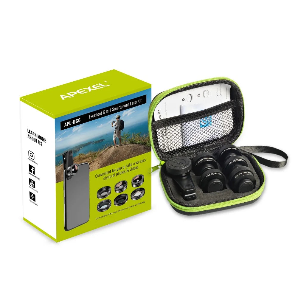 APEXEL APL-DG6 HD Multi-function Wide Angle / Star Filter / Macro / Fisheye / ND Filter / CPL Filter 6-in-1 Lens Kit - 5