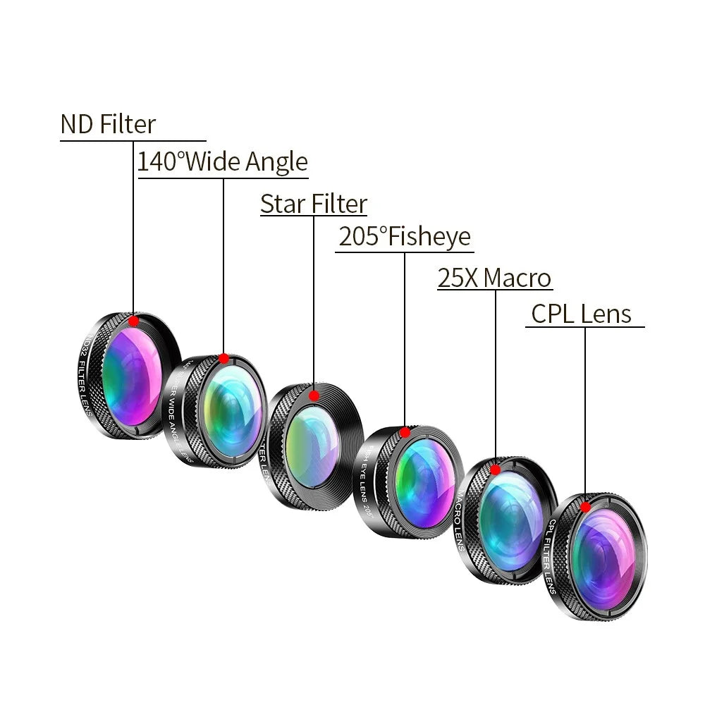 APEXEL APL-DG6 HD Multi-function Wide Angle / Star Filter / Macro / Fisheye / ND Filter / CPL Filter 6-in-1 Lens Kit - 6
