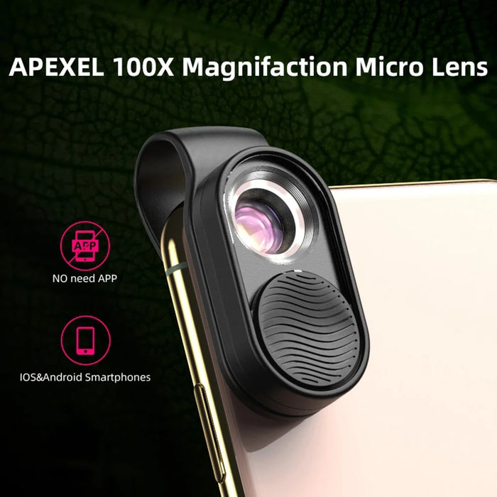 APEXEL APL-MS01 100X Phone Camera Microscope Lens High Magnification LED Light Pocket Phone Micro Lens for iPhone Samsung Smartphones - 3
