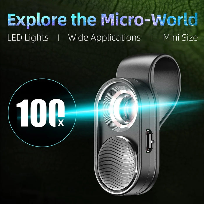 APEXEL APL-MS01 100X Phone Camera Microscope Lens High Magnification LED Light Pocket Phone Micro Lens for iPhone Samsung Smartphones - 4