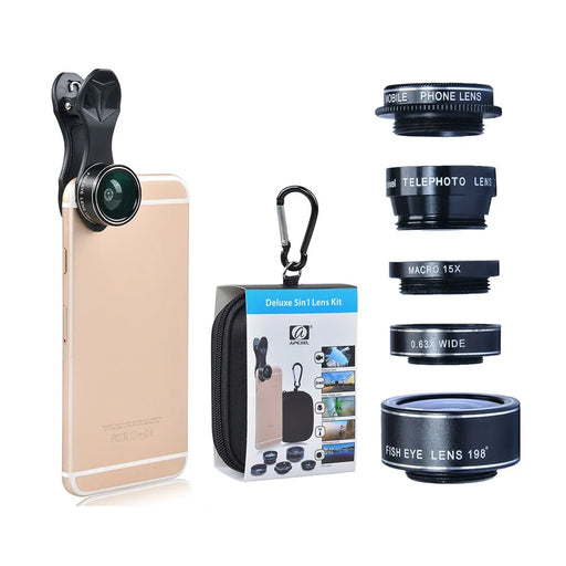 APEXEL APL-DG5-H 5-in-1 Fisheye Wide Angle Macro Telephoto CPL Lens Mobile Phone Mini Camera Lens - 1