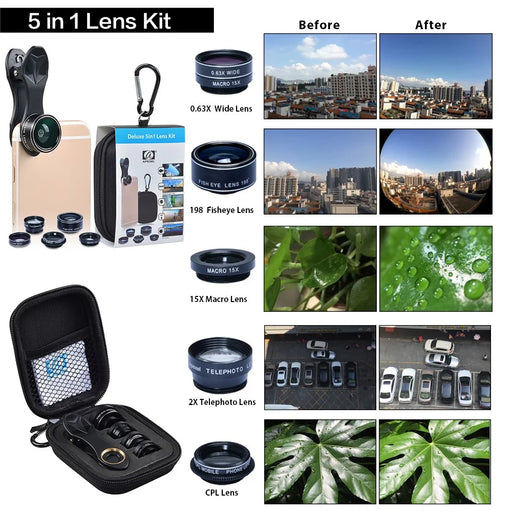 APEXEL APL-DG5-H 5-in-1 Fisheye Wide Angle Macro Telephoto CPL Lens Mobile Phone Mini Camera Lens - 2