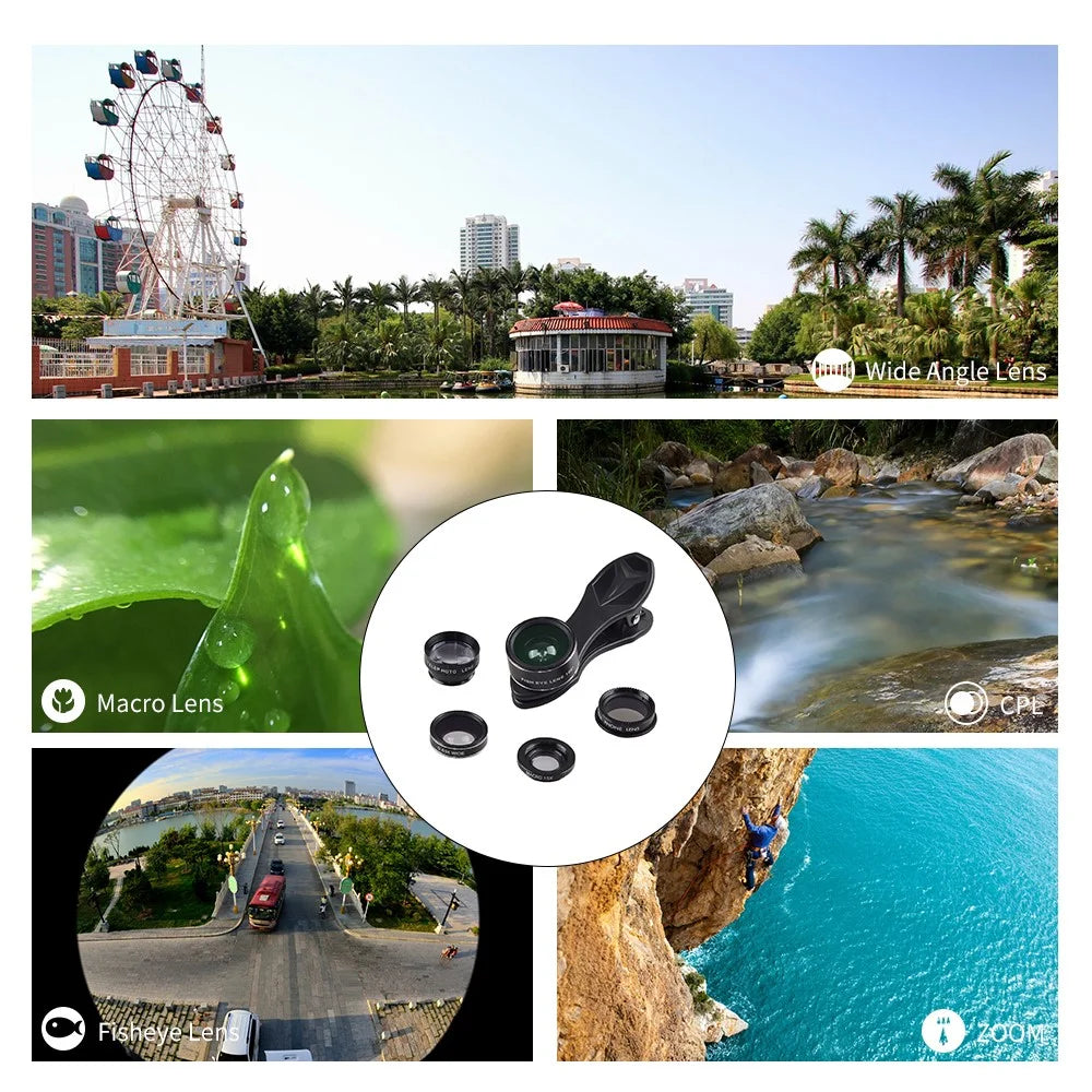 APEXEL APL-DG5-H 5-in-1 Fisheye Wide Angle Macro Telephoto CPL Lens Mobile Phone Mini Camera Lens - 3