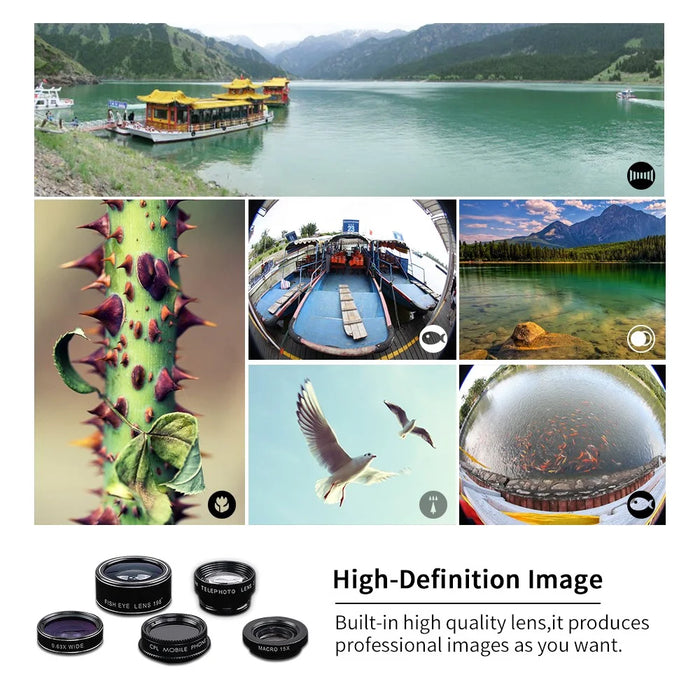 APEXEL APL-DG5-H 5-in-1 Fisheye Wide Angle Macro Telephoto CPL Lens Mobile Phone Mini Camera Lens - 5