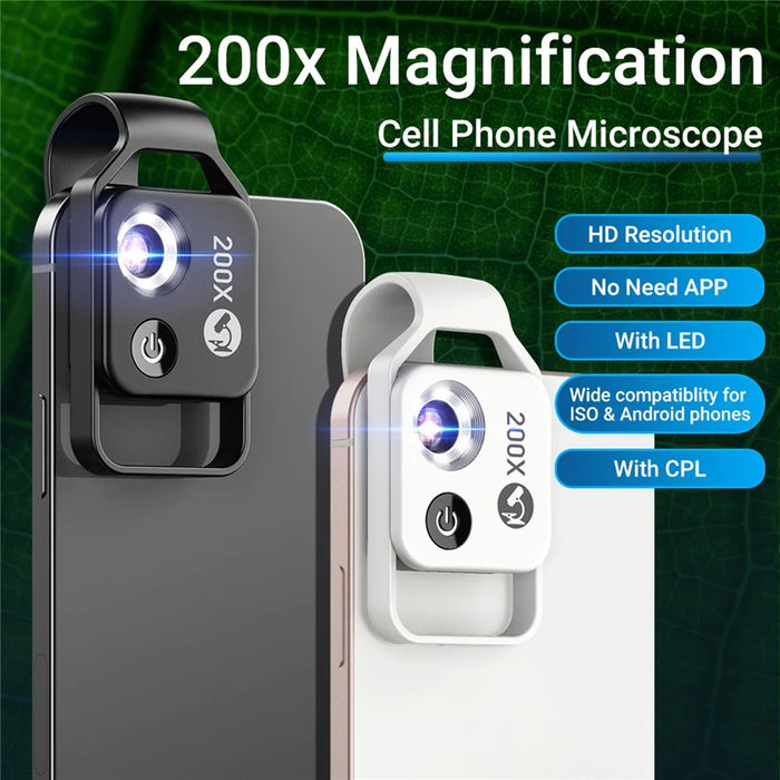 APEXEL APL-MS002CBK 200X Mobile Phone HD CPL Macro Lens Microscope with LED Light - Black - 6