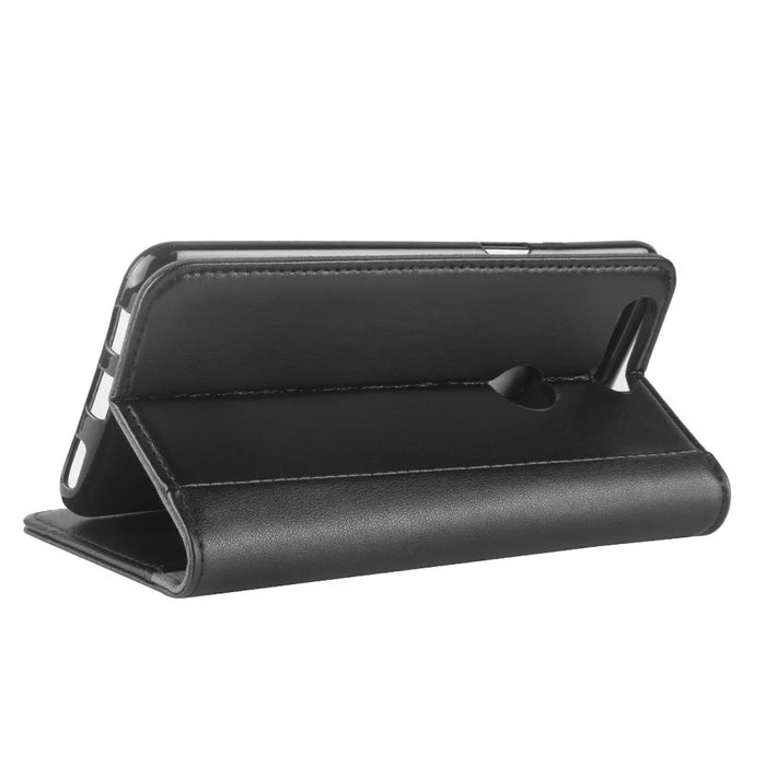 Genuine Split Leather Wallet Moble Phone Case with Stand for OnePlus 5T - Black - 6