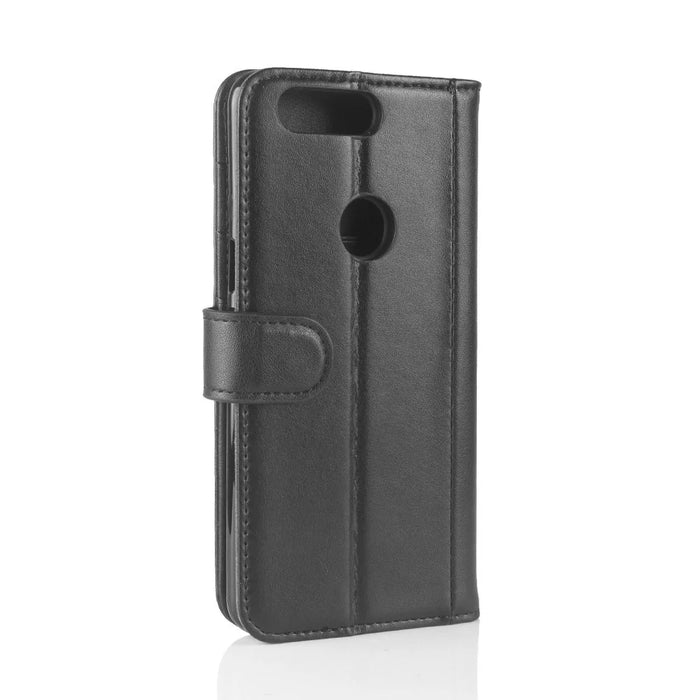 Genuine Split Leather Wallet Moble Phone Case with Stand for OnePlus 5T - Black - 7