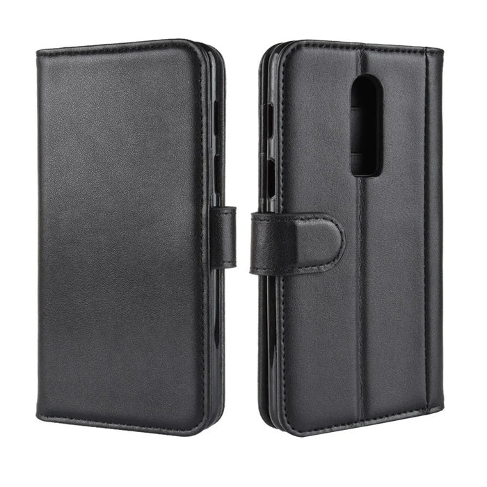 Genuine Leather Wallet Stand Mobile Phone Cover for OnePlus 6 - Black - 2