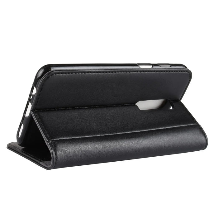 Genuine Leather Wallet Stand Mobile Phone Cover for OnePlus 6 - Black - 7