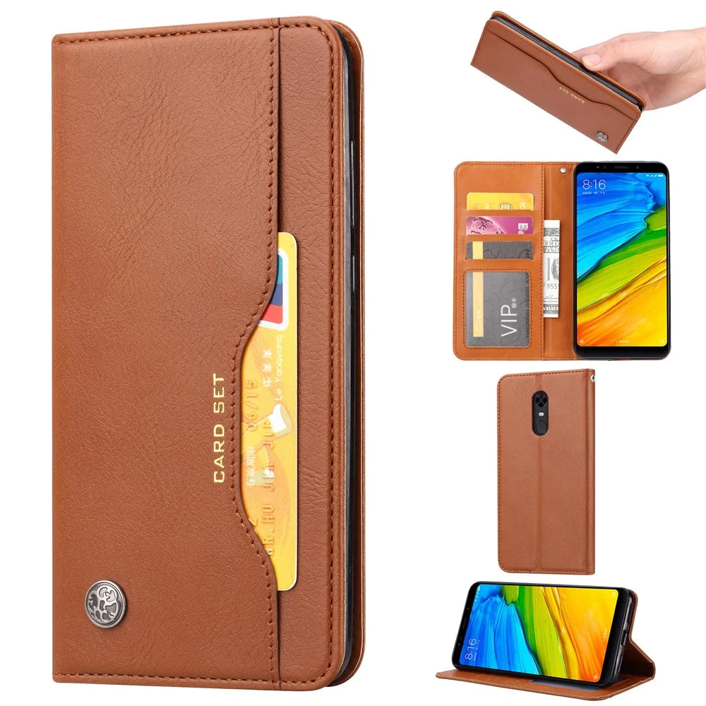 Auto-absorbed Leather Wallet Mobile Shell Casing for OnePlus 6T - Brown - 1