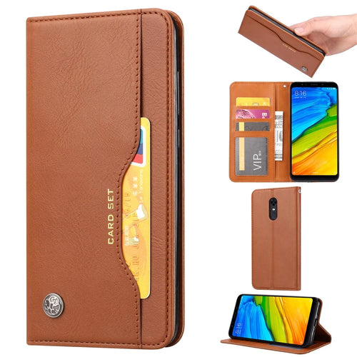 Auto-absorbed Leather Wallet Mobile Shell Casing for OnePlus 6T - Brown - 1