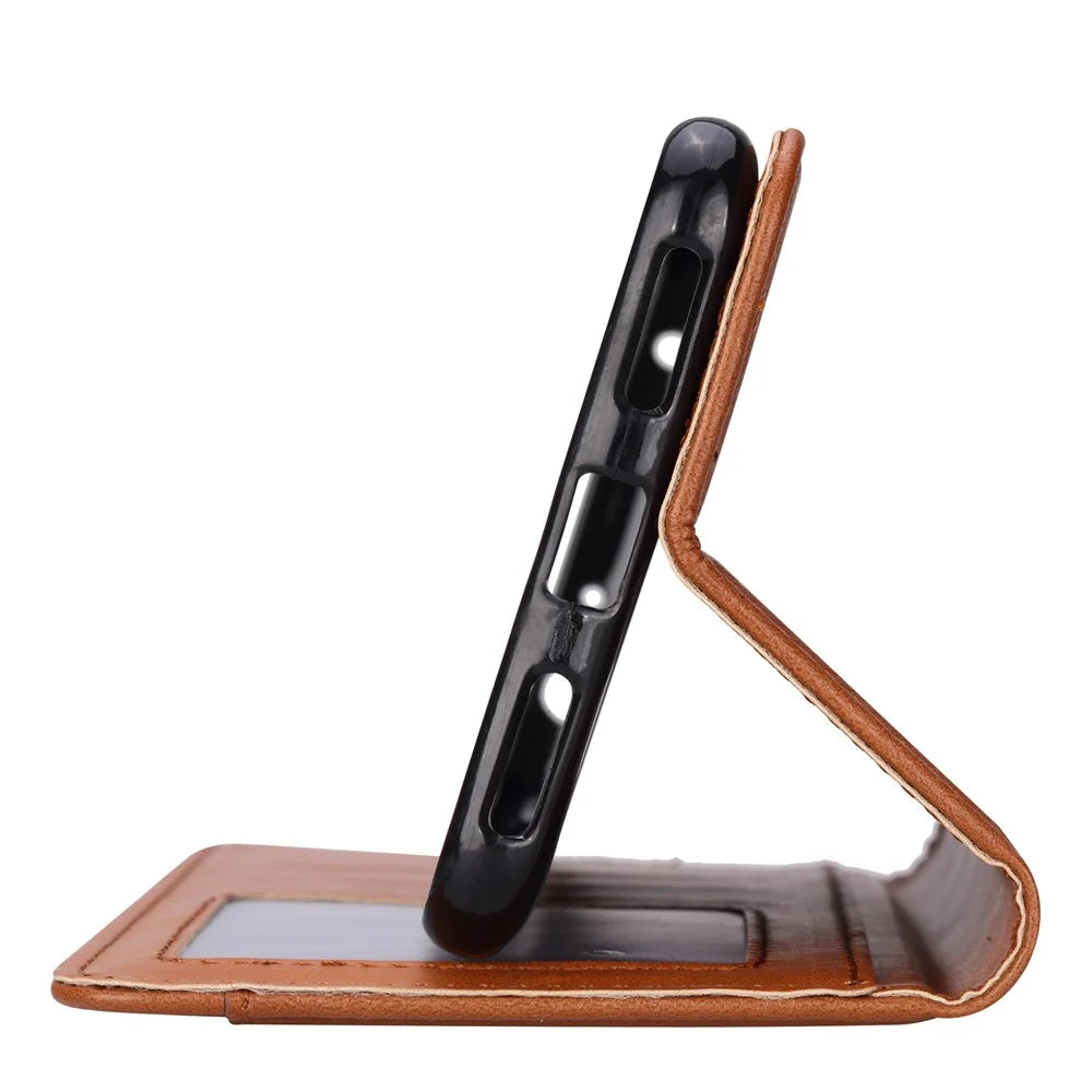 Auto-absorbed Leather Wallet Mobile Shell Casing for OnePlus 6T - Brown - 5