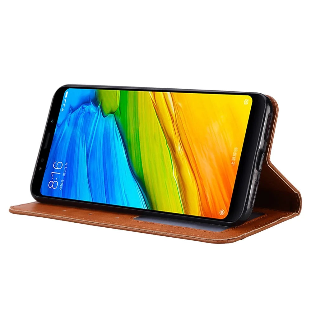 Auto-absorbed Leather Wallet Mobile Shell Casing for OnePlus 6T - Brown - 6