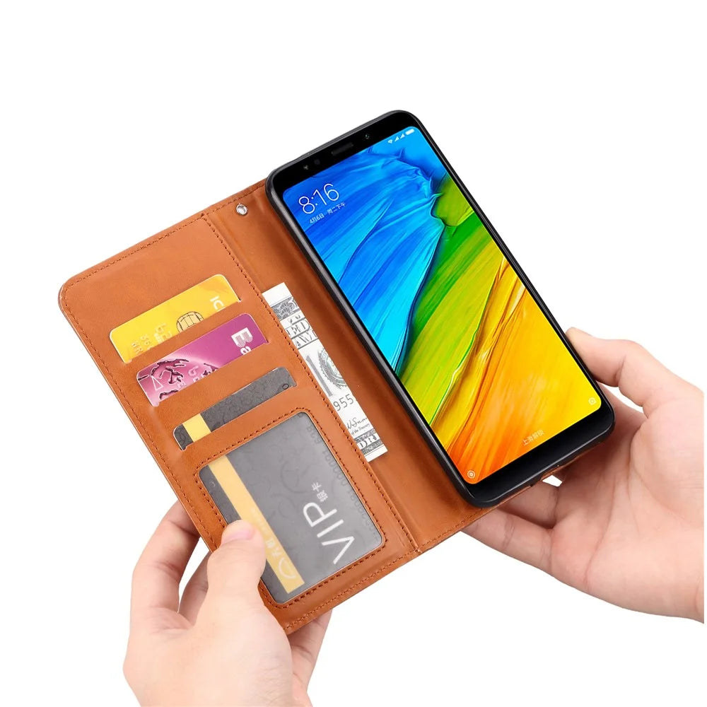 Auto-absorbed Leather Wallet Mobile Shell Casing for OnePlus 6T - Brown - 7