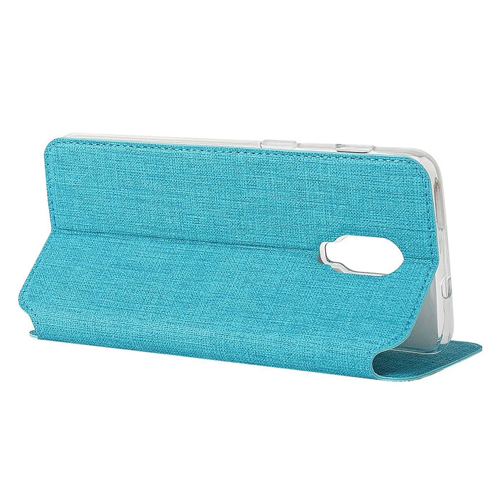 VILI DMX for OnePlus 6T Cross Texture Leather Protective Shell [Card Holder Stand] - Blue - 3