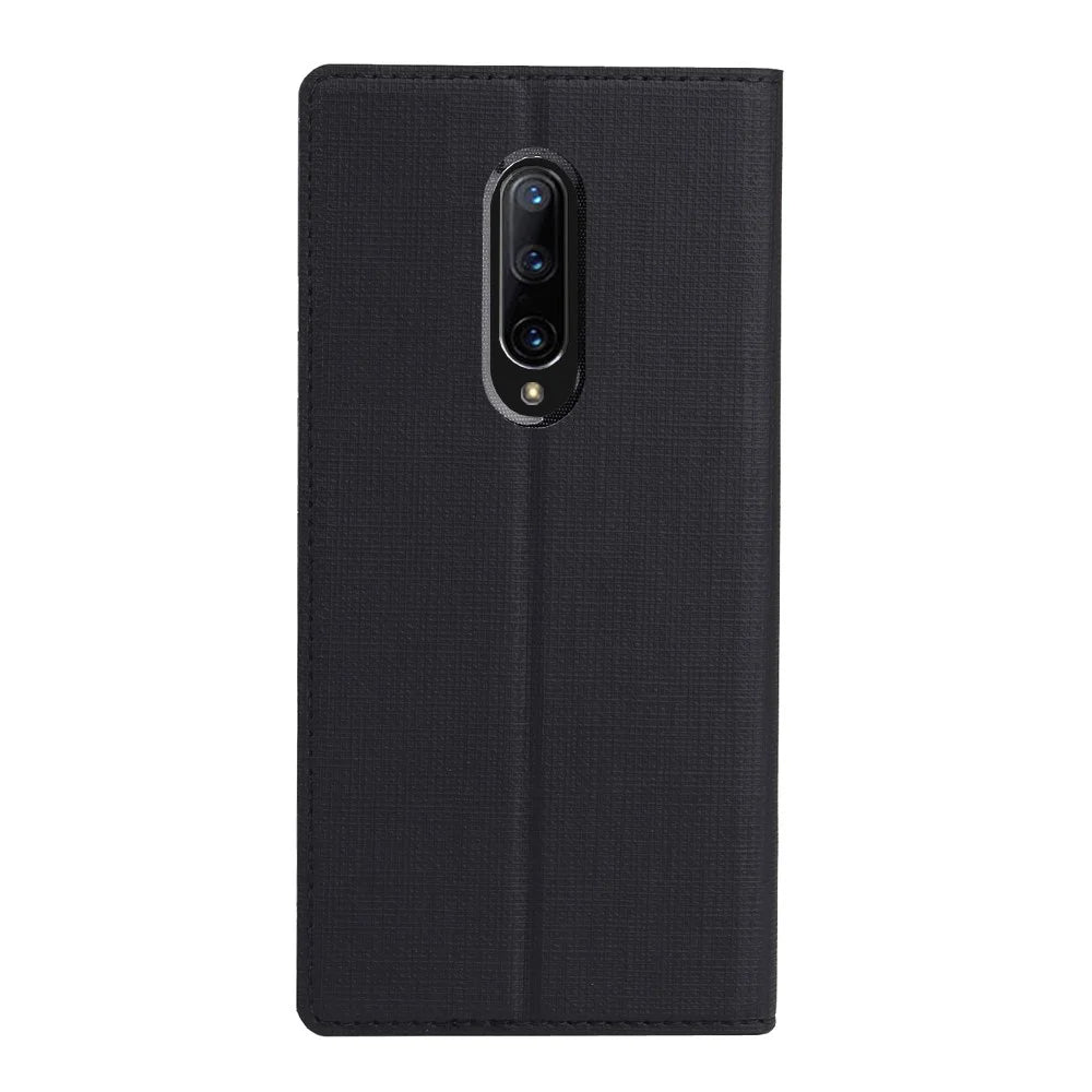 VILI DMX Cross Texture Card Holder Leather Stand Cover for OnePlus 7 Pro - Black - 3