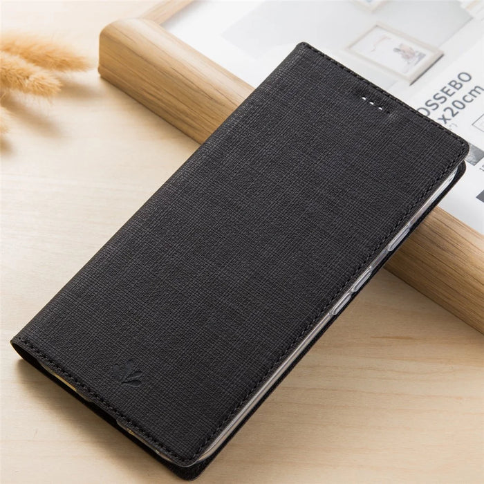 VILI DMX Cross Texture Card Holder Leather Stand Cover for OnePlus 7 Pro - Black - 6