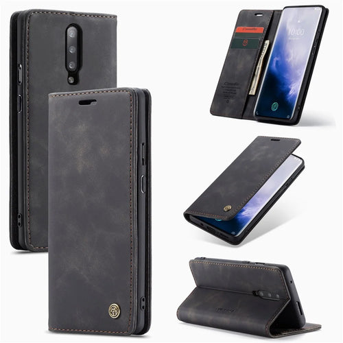 CASEME 013 Series for OnePlus 7 Pro Auto-absorbed Wallet Stand PU Leather Phone Cover - Black - 1