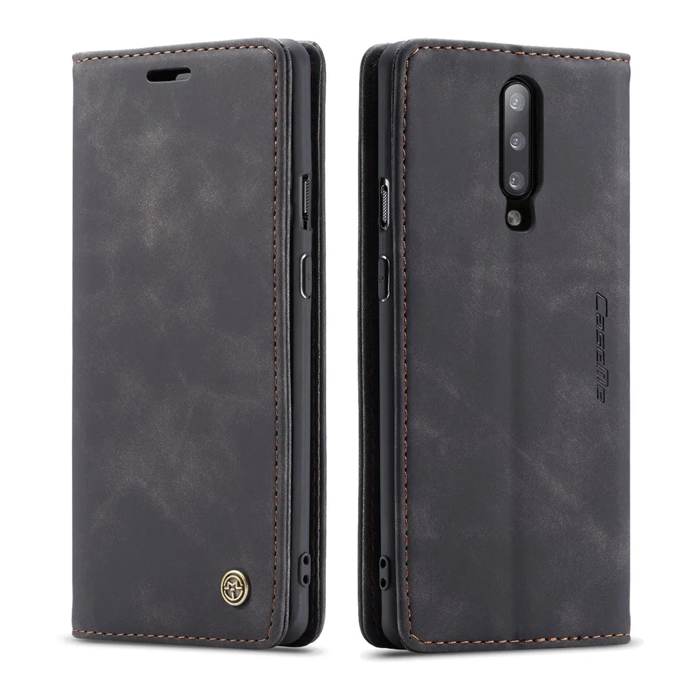CASEME 013 Series for OnePlus 7 Pro Auto-absorbed Wallet Stand PU Leather Phone Cover - Black - 2
