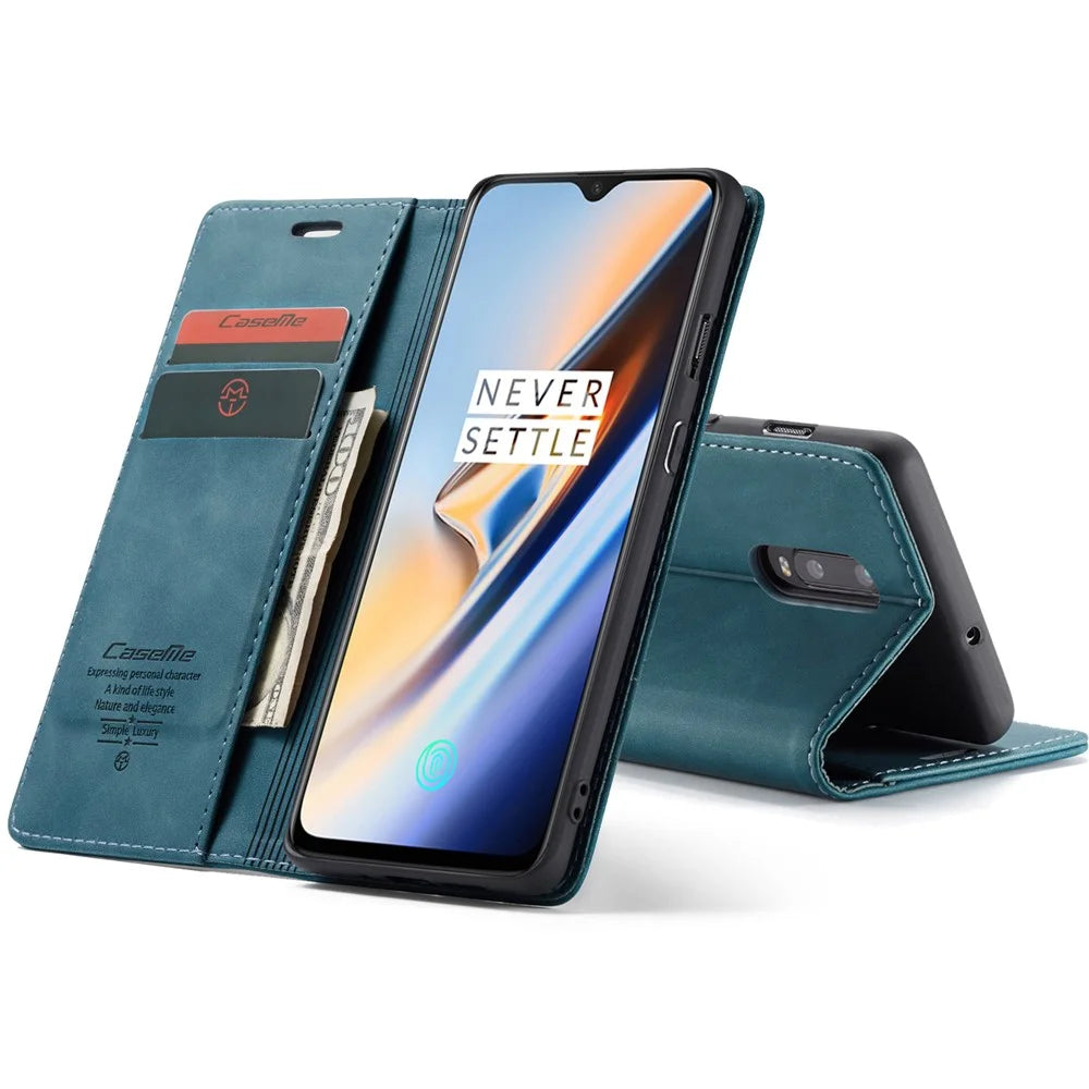 CASEME 013 Series Auto-absorbed Leather Flip Wallet Case for OnePlus 7 - Blue - 3