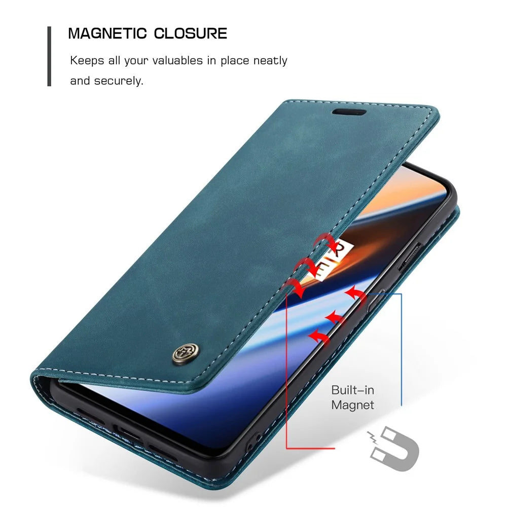 CASEME 013 Series Auto-absorbed Leather Flip Wallet Case for OnePlus 7 - Blue - 5