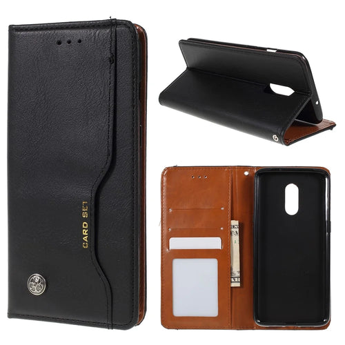 Auto-absorbed Wallet Leather Stand Phone Cover for OnePlus 7 - Black - 1