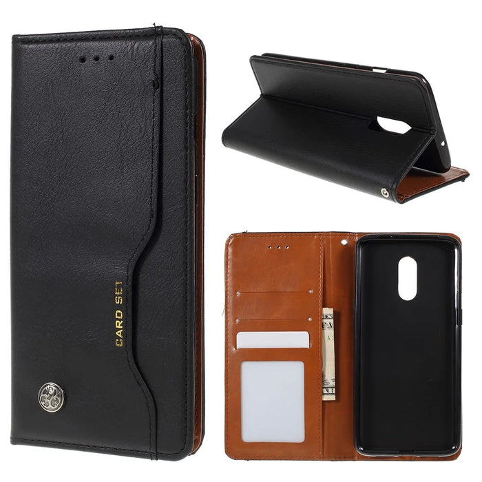 Auto-absorbed Wallet Leather Stand Phone Cover for OnePlus 7 - Black - 1