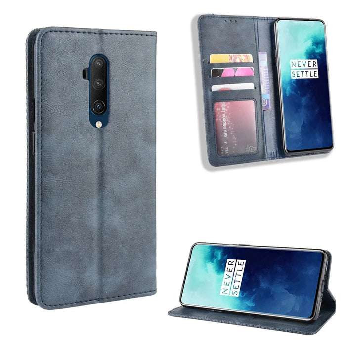 Retro Style Auto-absorbed Leather Casing Phone Shell for OnePlus 7T Pro - Blue - 1
