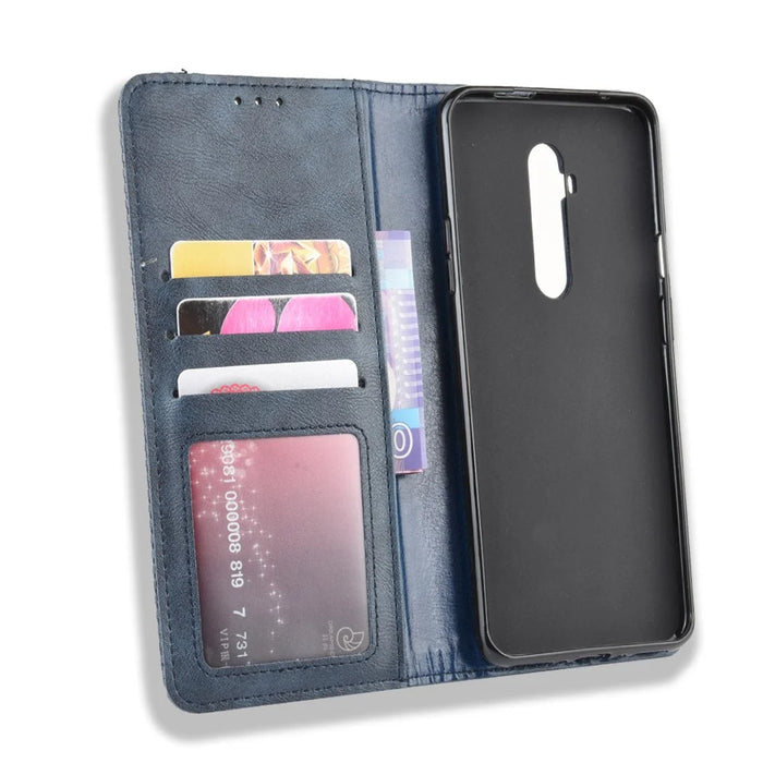 Retro Style Auto-absorbed Leather Casing Phone Shell for OnePlus 7T Pro - Blue - 3