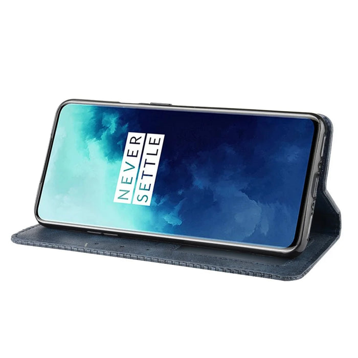 Retro Style Auto-absorbed Leather Casing Phone Shell for OnePlus 7T Pro - Blue - 5