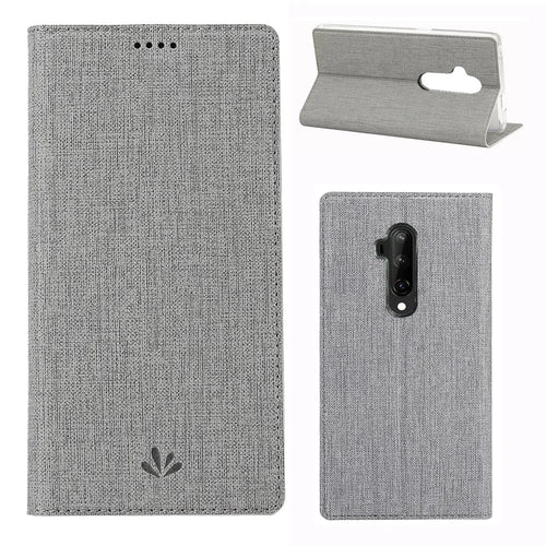 VILI DMX Cross Texture Leather Stand Case with Card Slot for OnePlus 7T Pro - Grey - 1
