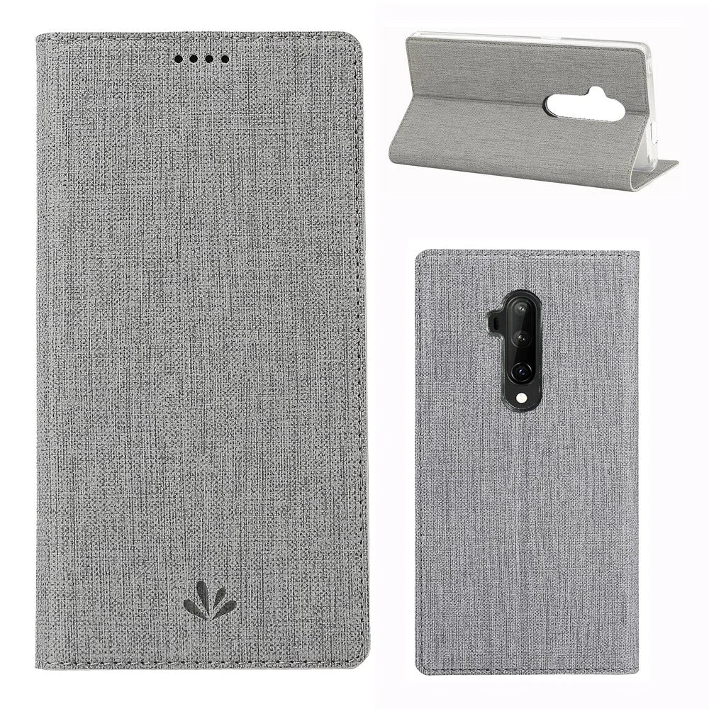 VILI DMX Cross Texture Leather Stand Case with Card Slot for OnePlus 7T Pro - Grey - 1