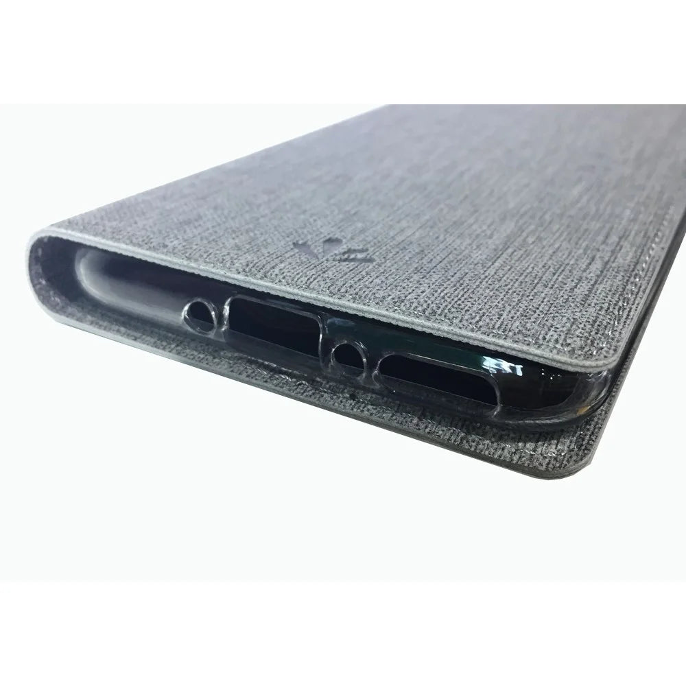 VILI DMX Cross Texture Leather Stand Case with Card Slot for OnePlus 7T Pro - Grey - 6